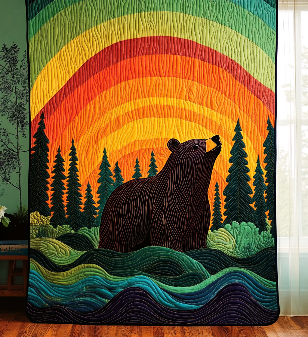 Bear Trail Quilted Blanket Autumn Inspired Bedroom Gift For Kids - Tradiviet
