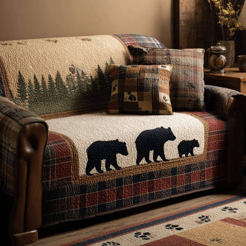 Bear Trails Quilted Sofa Cover Farmhouse Room Decor Cool Bear Lover Gifts - Tradiviet