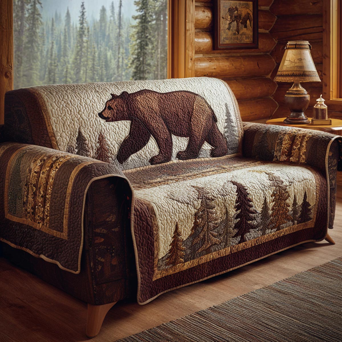 Bear Trails Quilted Sofa Cover Luxury Home Room Decor Bear Lover Present Ideas - Tradiviet