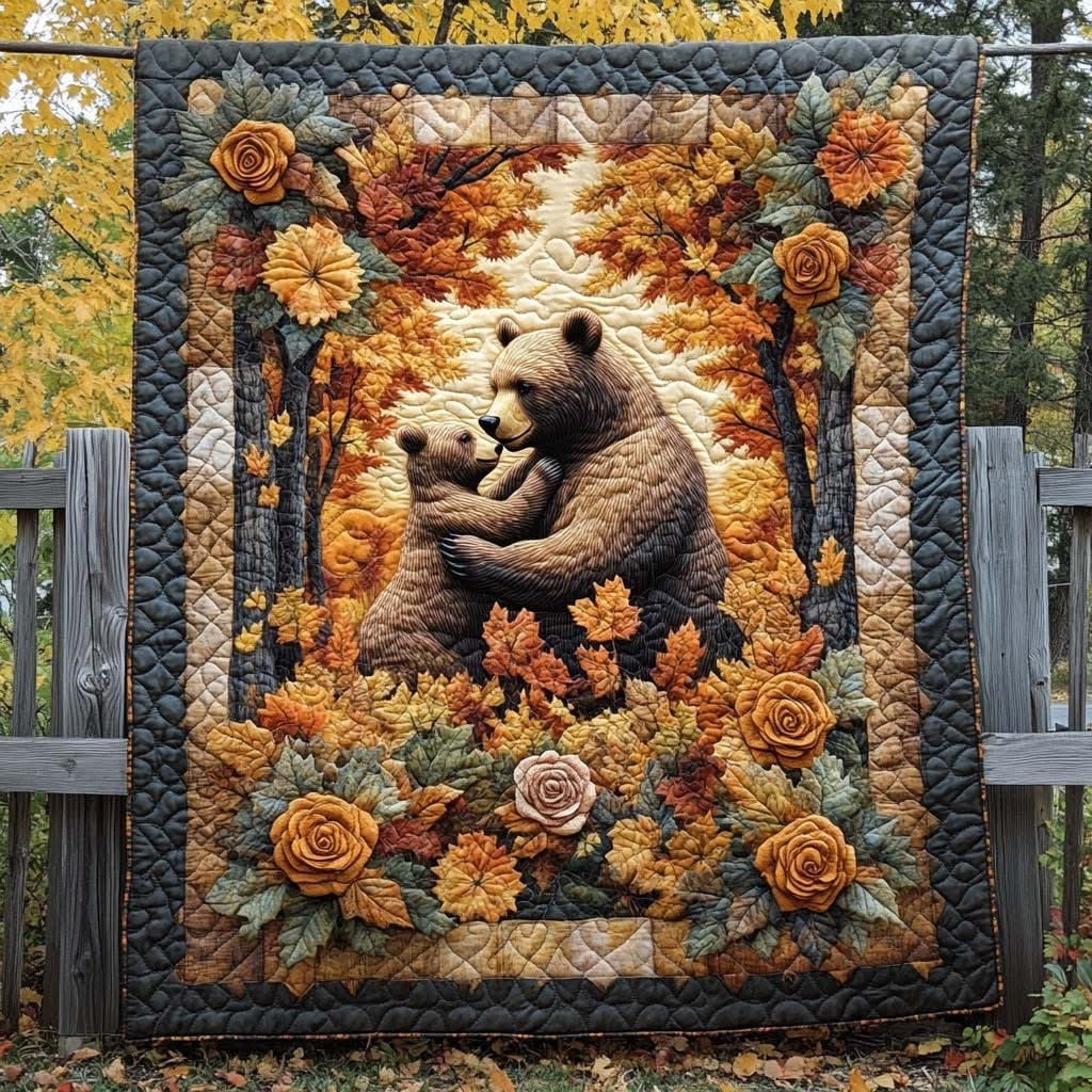 Bears Autumn Fall Floral Quilt Blanket Adorable Cute Throw Blanket Bear Gifts For Mom - Tradiviet
