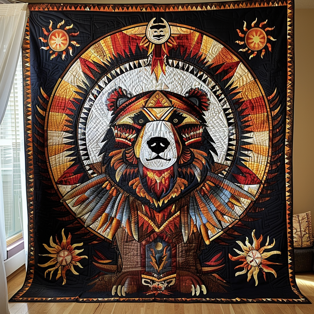 Bear's Courage Quilted Blanket Holiday Room Decor Gift For Boys - Tradiviet