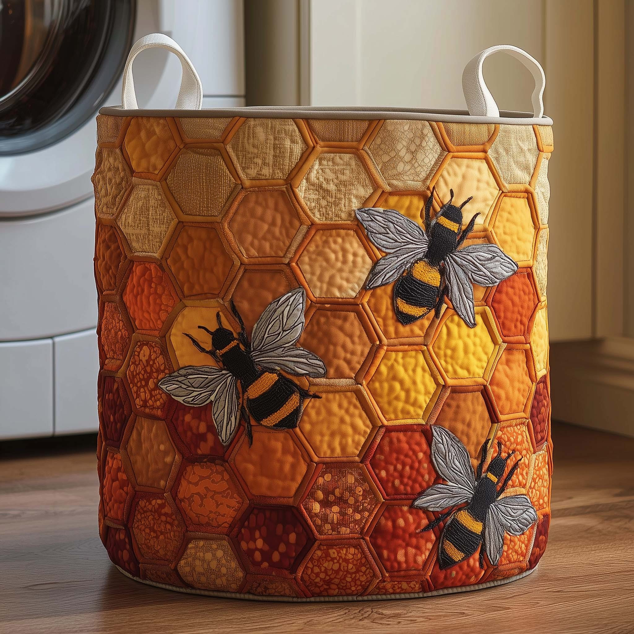 Bee And Honeycomb Quilted Laundry Basket Golden Buzz Storage Basket Presents For Beekeepers - Tradiviet