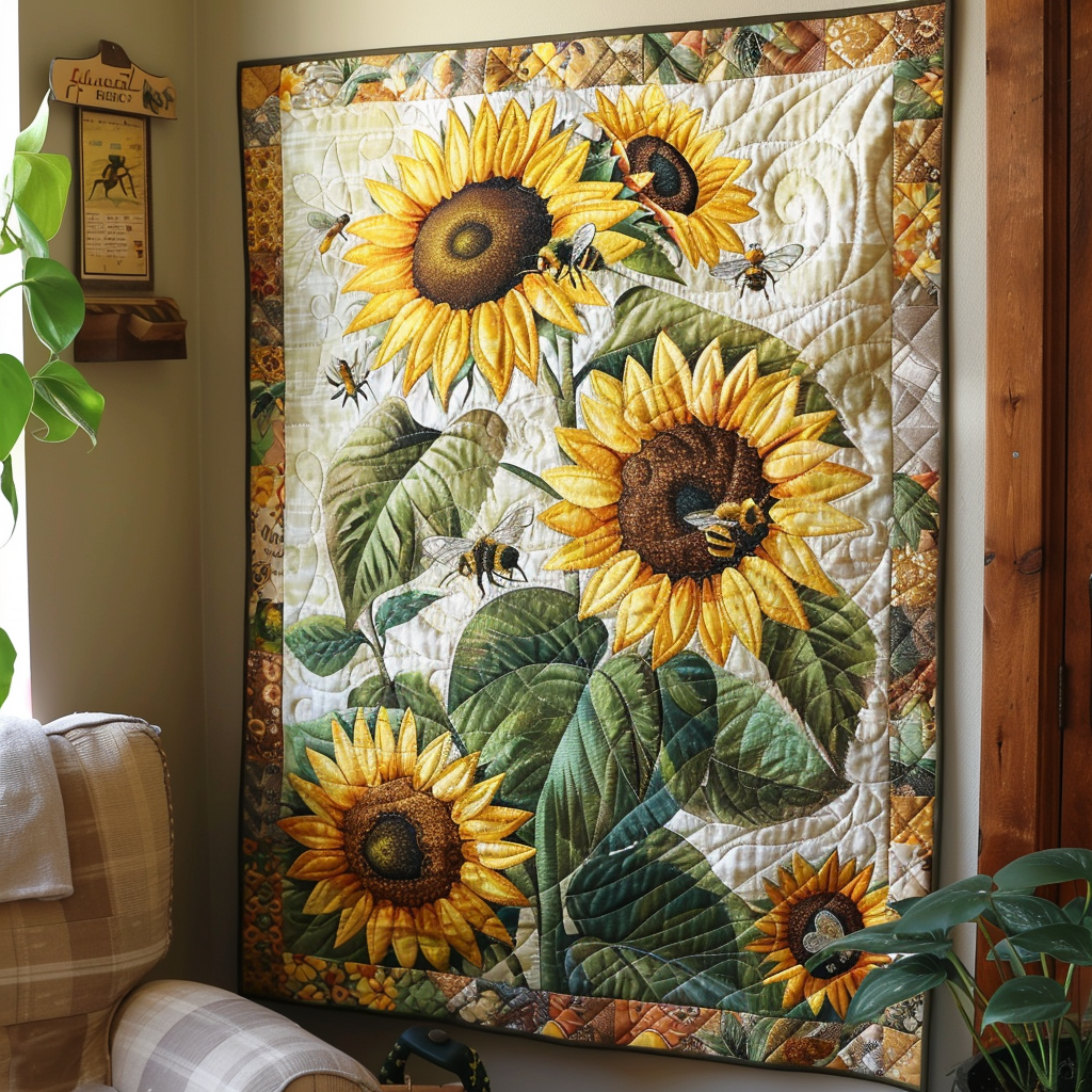 Bee-Flower Serenade Quilted Blanket America 250Th Anniversary Gift For Rustic Decor - Tradiviet