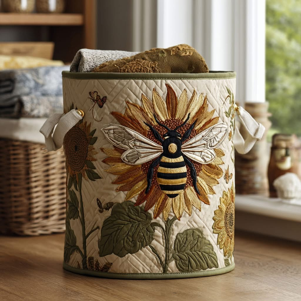 Bee Garden Quilted Laundry Basket Sunflower Clothes Basket Best Housewarming Presents - Tradiviet
