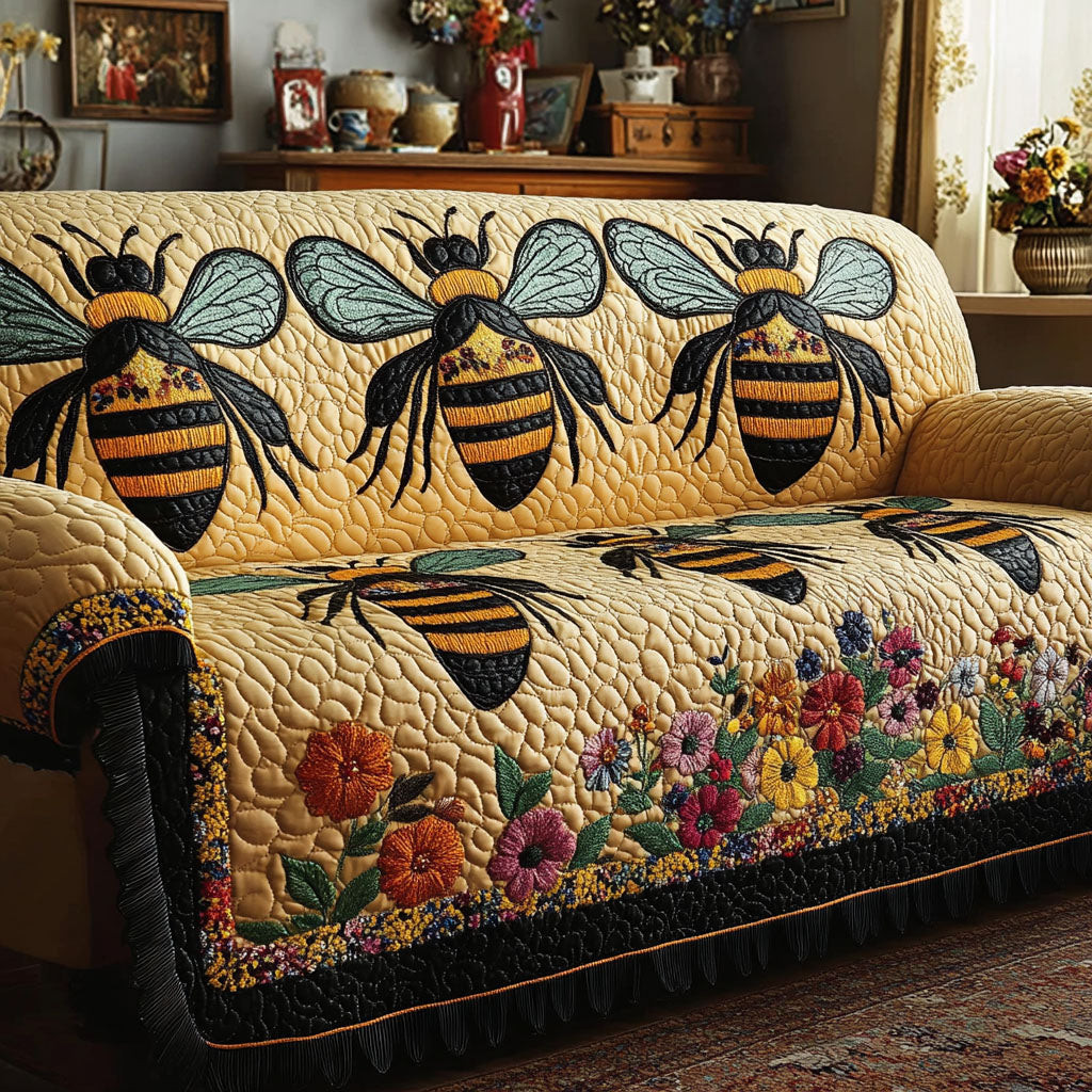 Bee Harmony Quilted Sofa Cover Recliner Couch Covers Unique Bee Gift Ideas - Tradiviet