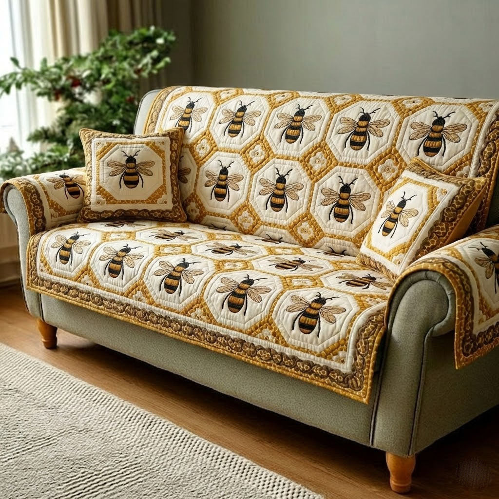 Bee Haven Quilted Sofa Cover Sofa Cover Slipcover Bee Mothers Day Gifts - Tradiviet