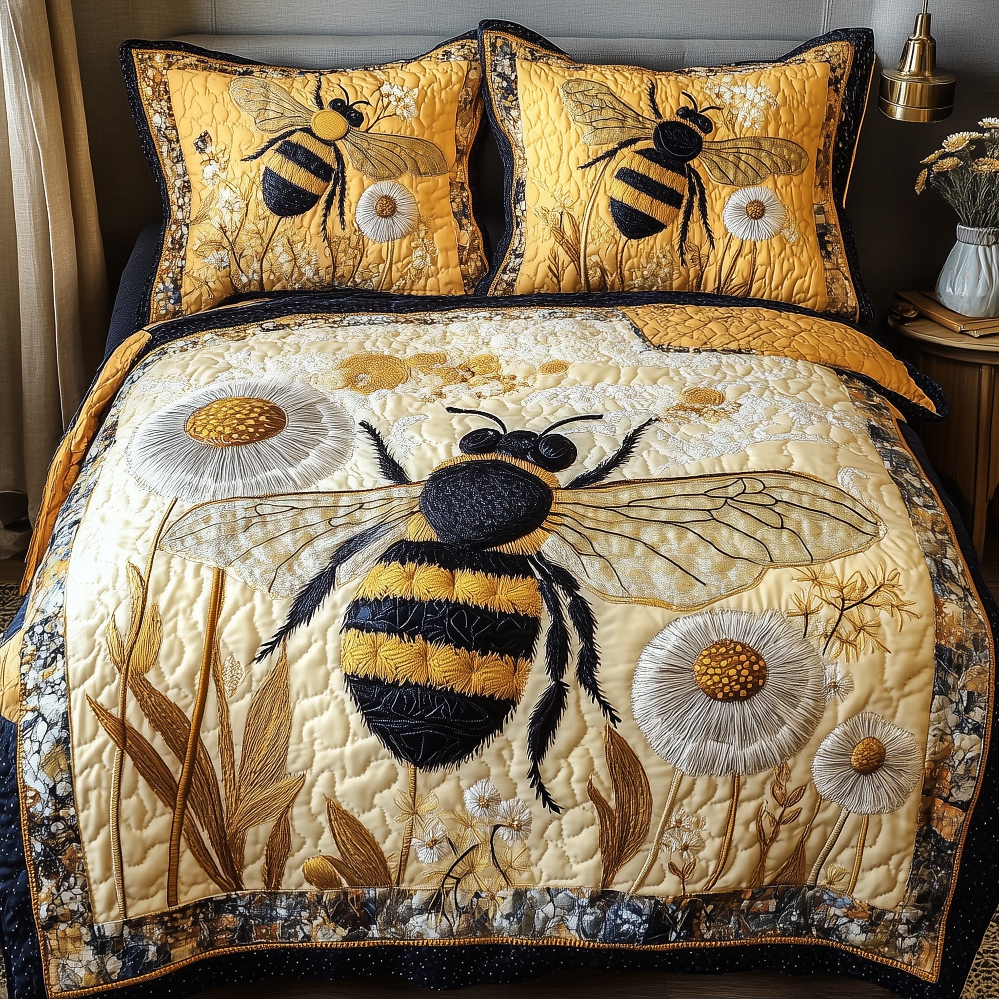 Bee Kind Quilted Bedding Set Bee Kind Design Gift For Kind Lovers - Tradiviet