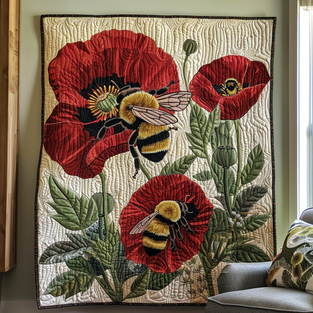 Bee-Kised Blooms Quilted Blanket America Celebrates 250Th Anniversary Gift For Boho Decor - Tradiviet