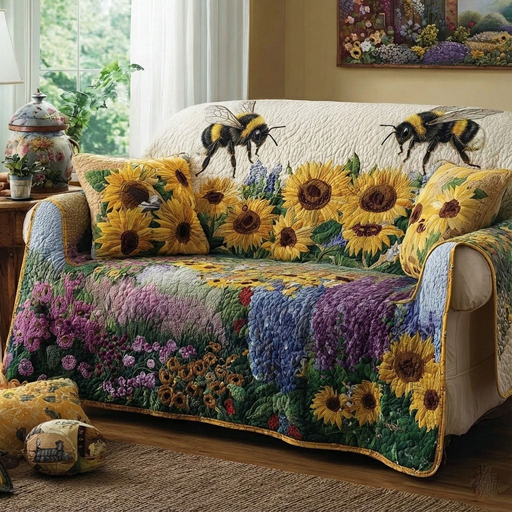 Bee Meadow Quilted Sofa Cover Sofa Protector Cover Bee Gifts For Mom - Tradiviet