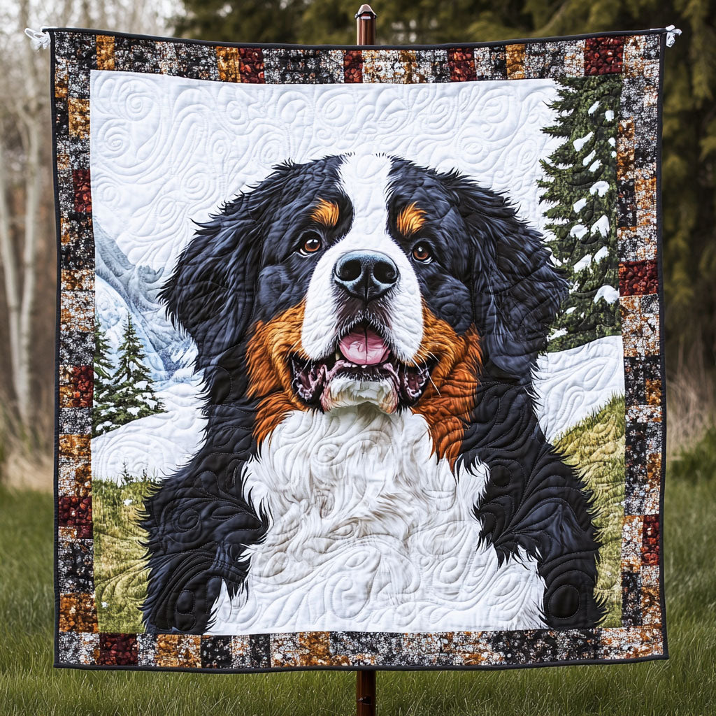 Bernese Mountain Adventure Quilted Blanket In God We Trust Gift For Seasonal Decor - Tradiviet
