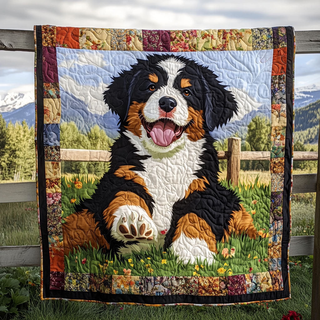Bernese Mountain Sunrise Quilted Blanket America Patriotic Gift For Porch Decor - Tradiviet