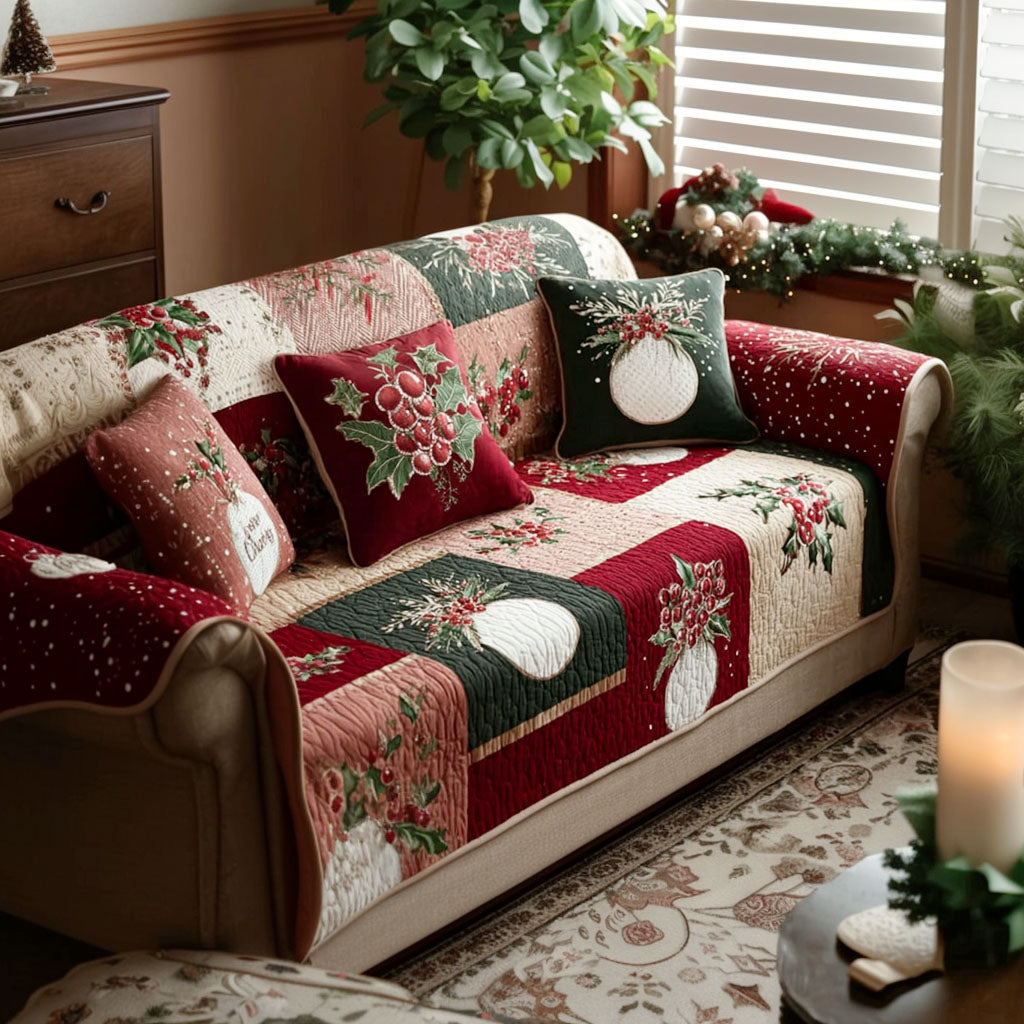 Berry Blossom Patch Quilted Sofa Cover Living Room Winter Decor Christmas Gift Ideas For Relatives - Tradiviet
