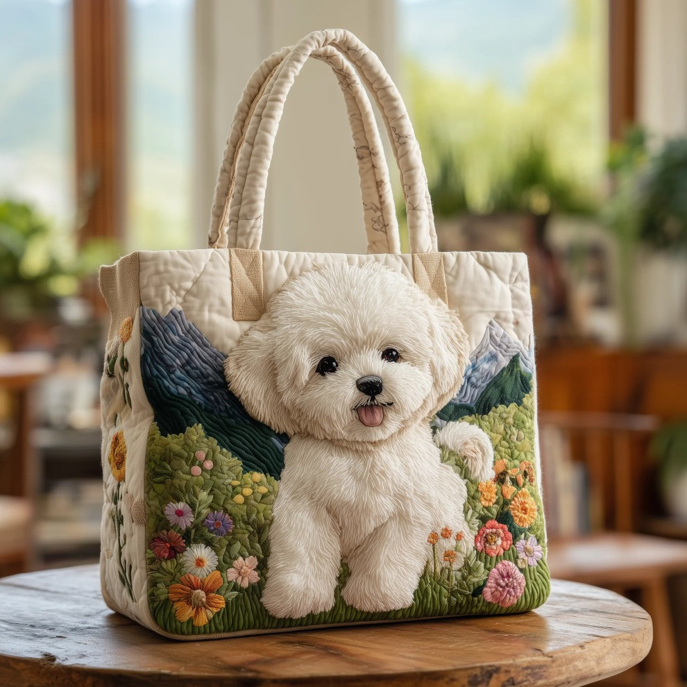 Bichon Frise Quilted Tote Bag Cute Travel Tote Bags Dog Gifts For Bichon Frise Lovers - Tradiviet