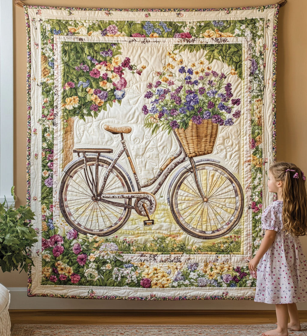 Bicycle Blooms Art Quilted Blanket Room Ideas Gift For Aunt - Tradiviet