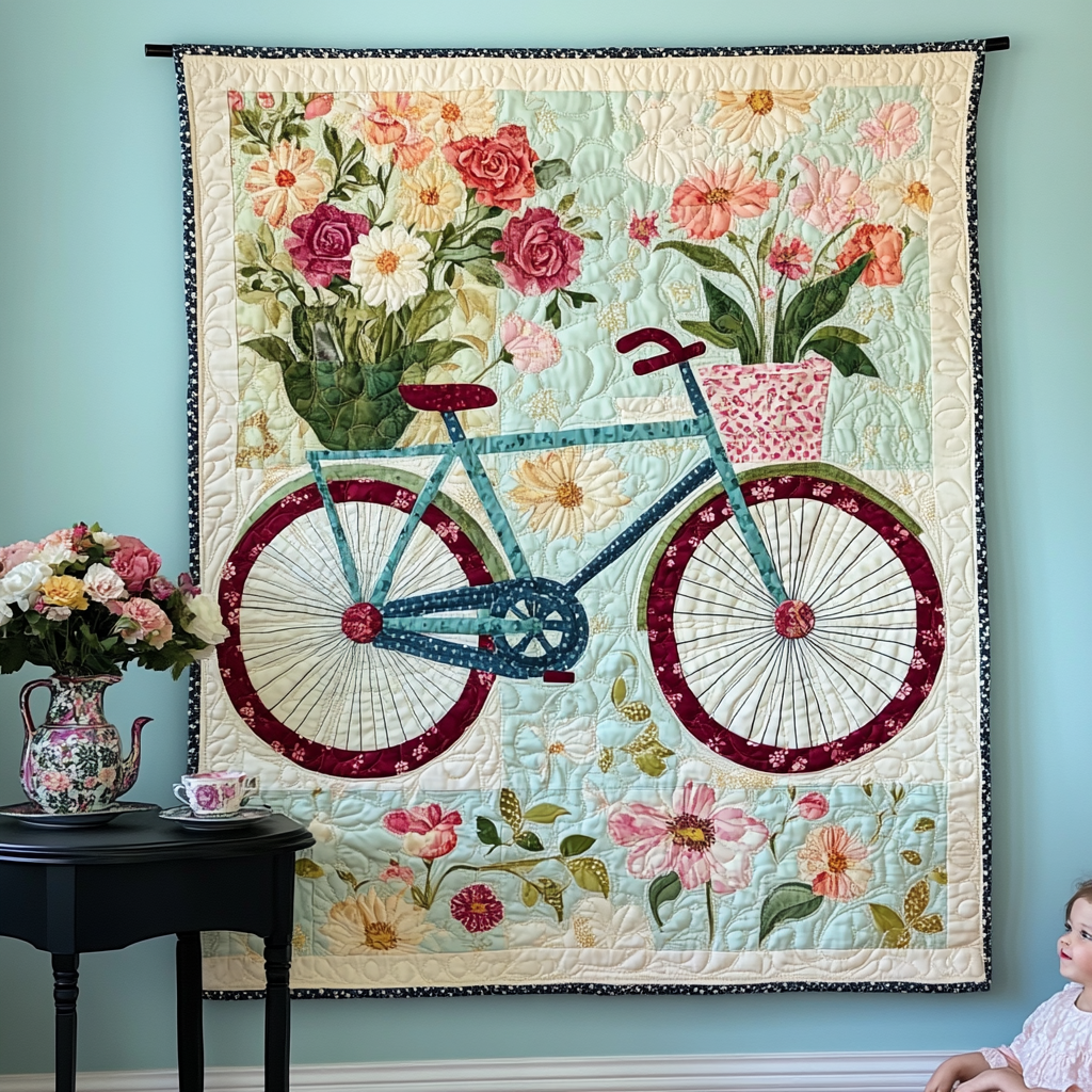 Bicycle of Blooms Art Quilted Blanket Room Decorations Gift For Papa - Tradiviet