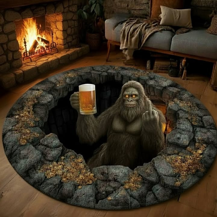 Bigfoot And Beer Quilted Round Mat Drunken Sasquatch Funny Decor Merch Christmas Presents - Tradiviet