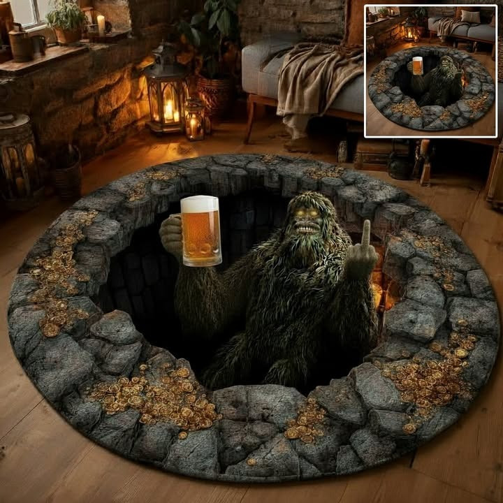 Bigfoot And Beer Quilted Round Mat Sasquatch Funny Decor Mat Best Christmas Gifts - Tradiviet
