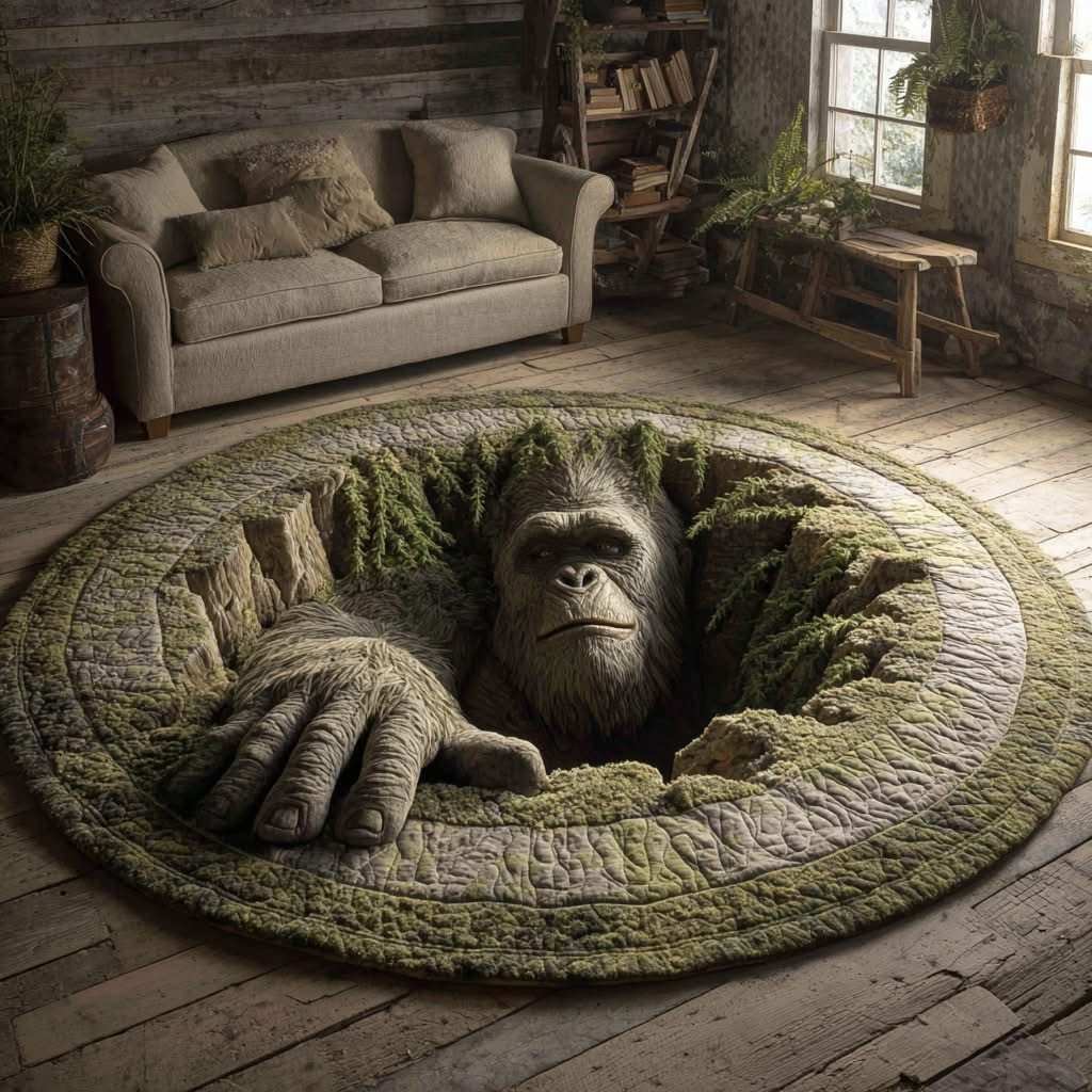 Bigfoot Log Hole Quilted Round Mat Home Decoration Best Gifts For Bigfoot Lovers - Tradiviet
