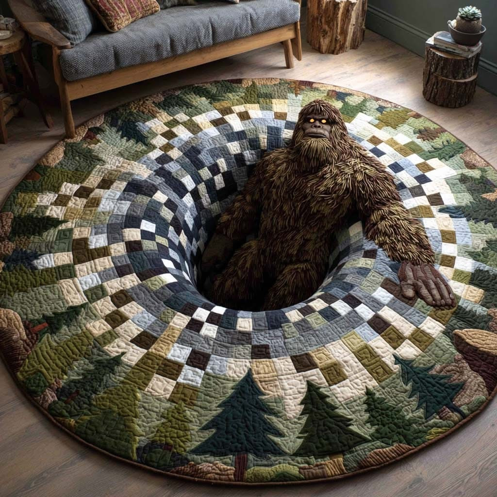 Bigfoot Quilted Round Mat Sasquatch In Woodland Mat Unique Bigfoot Gifts For Decor - Tradiviet - Image 2