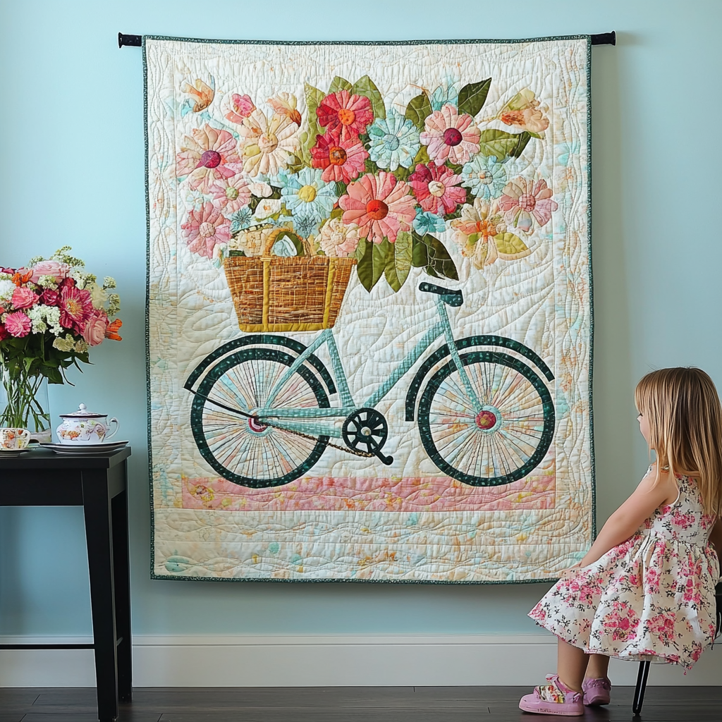 Bike Blooms Art Quilted Blanket Holiday Living Decorations Gift For Friend - Tradiviet