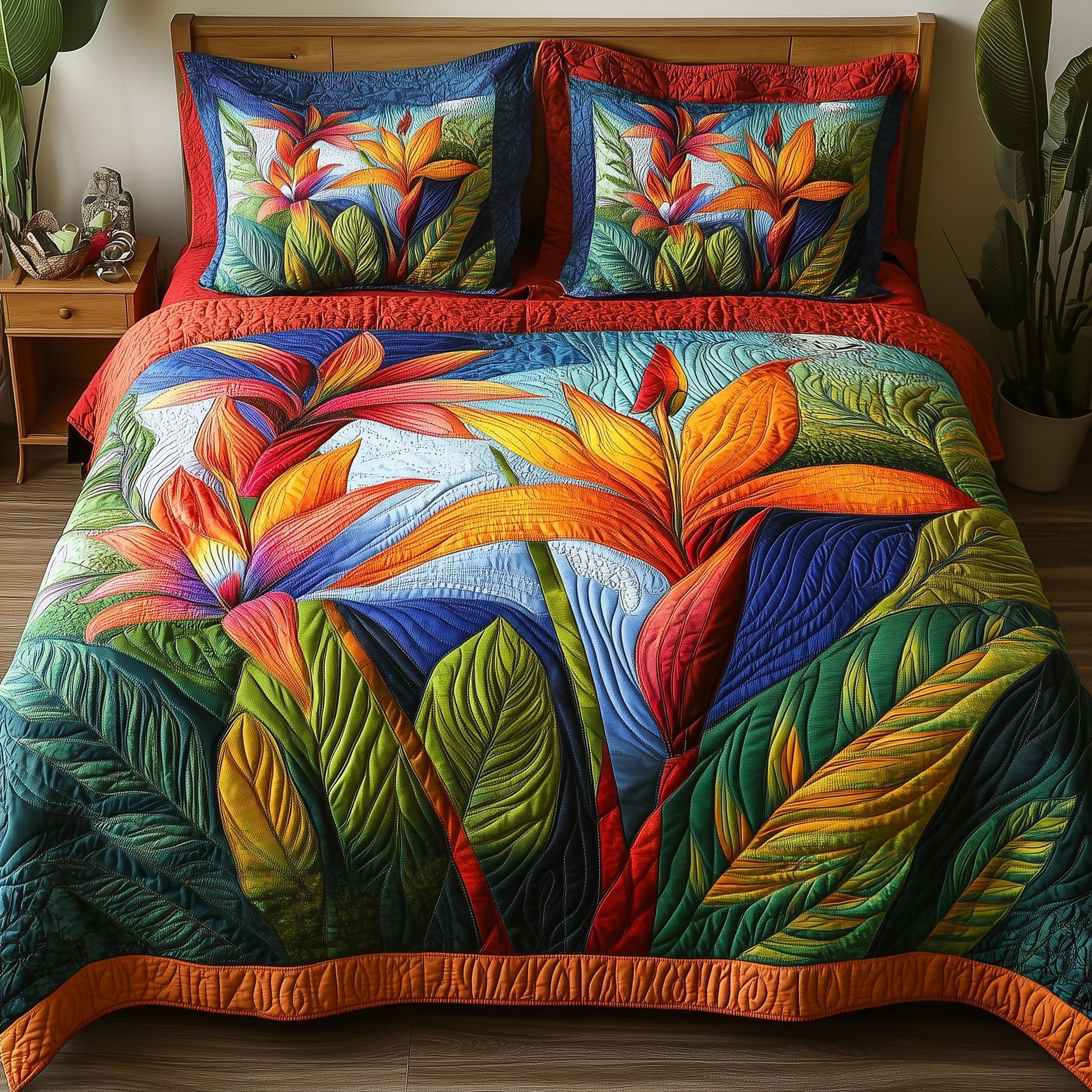 Bird Of Paradise Flower Quilted Bedding Set Bird Paradise Bohemian Gift For Bird Paradise - Tradiviet