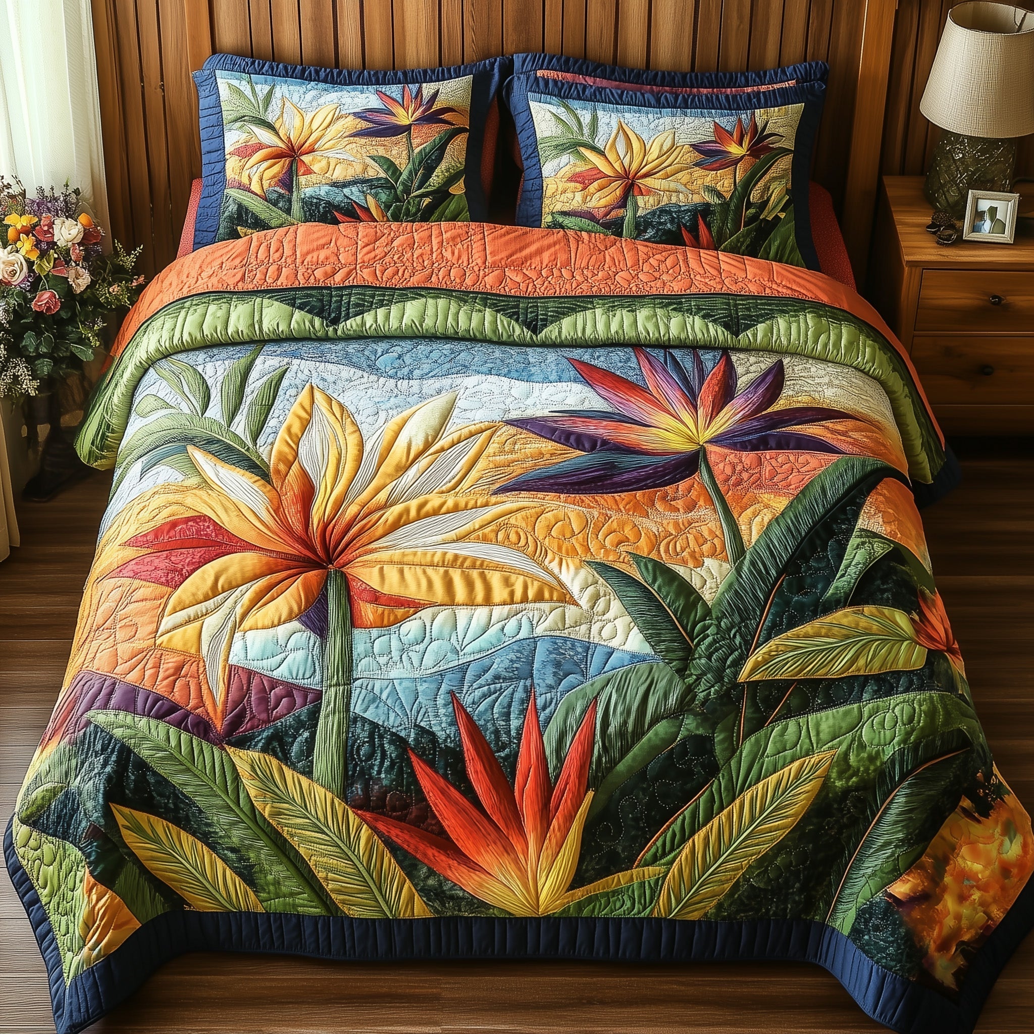 Bird Of Paradise Flower Quilted Bedding Set Bird Paradise Bright Gift For Bird - Tradiviet