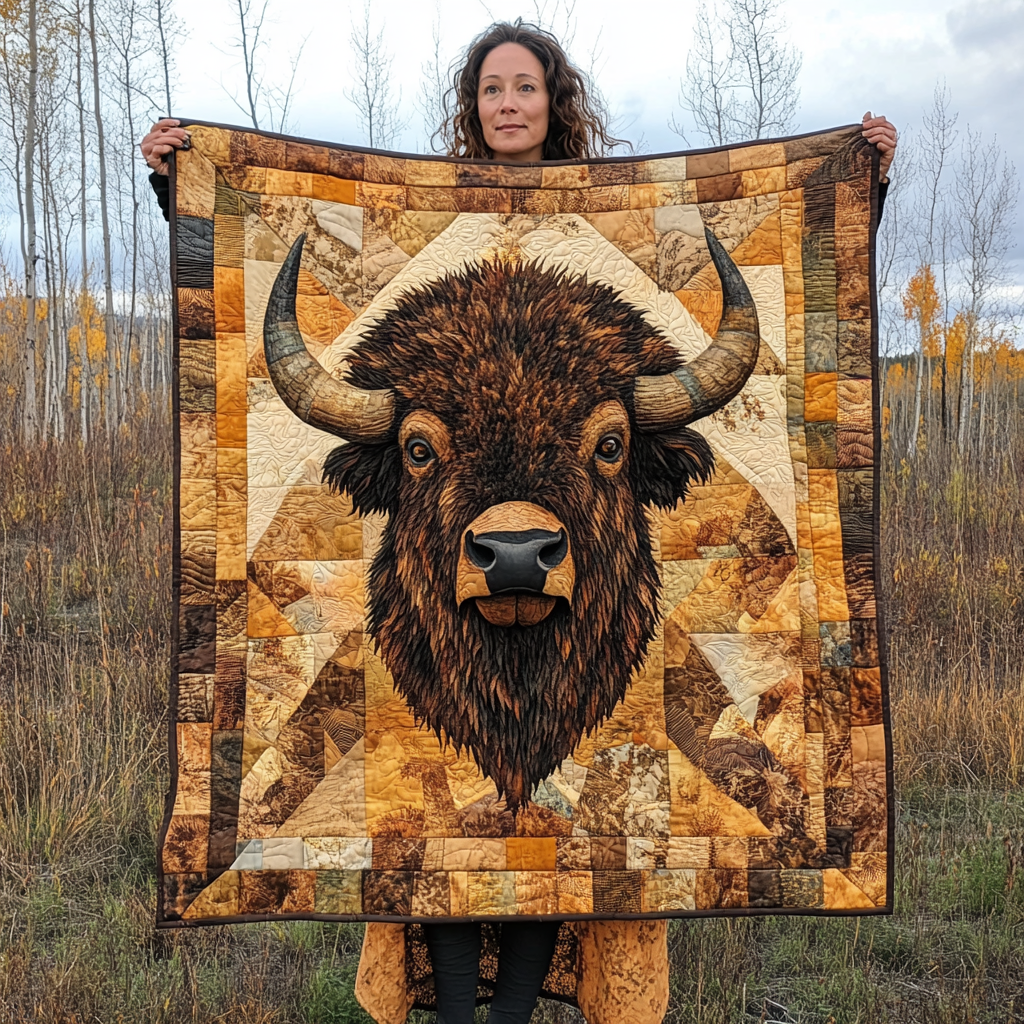 Bison Spirit Quilted Blanket Bed Room Decoration Gift For Him - Tradiviet