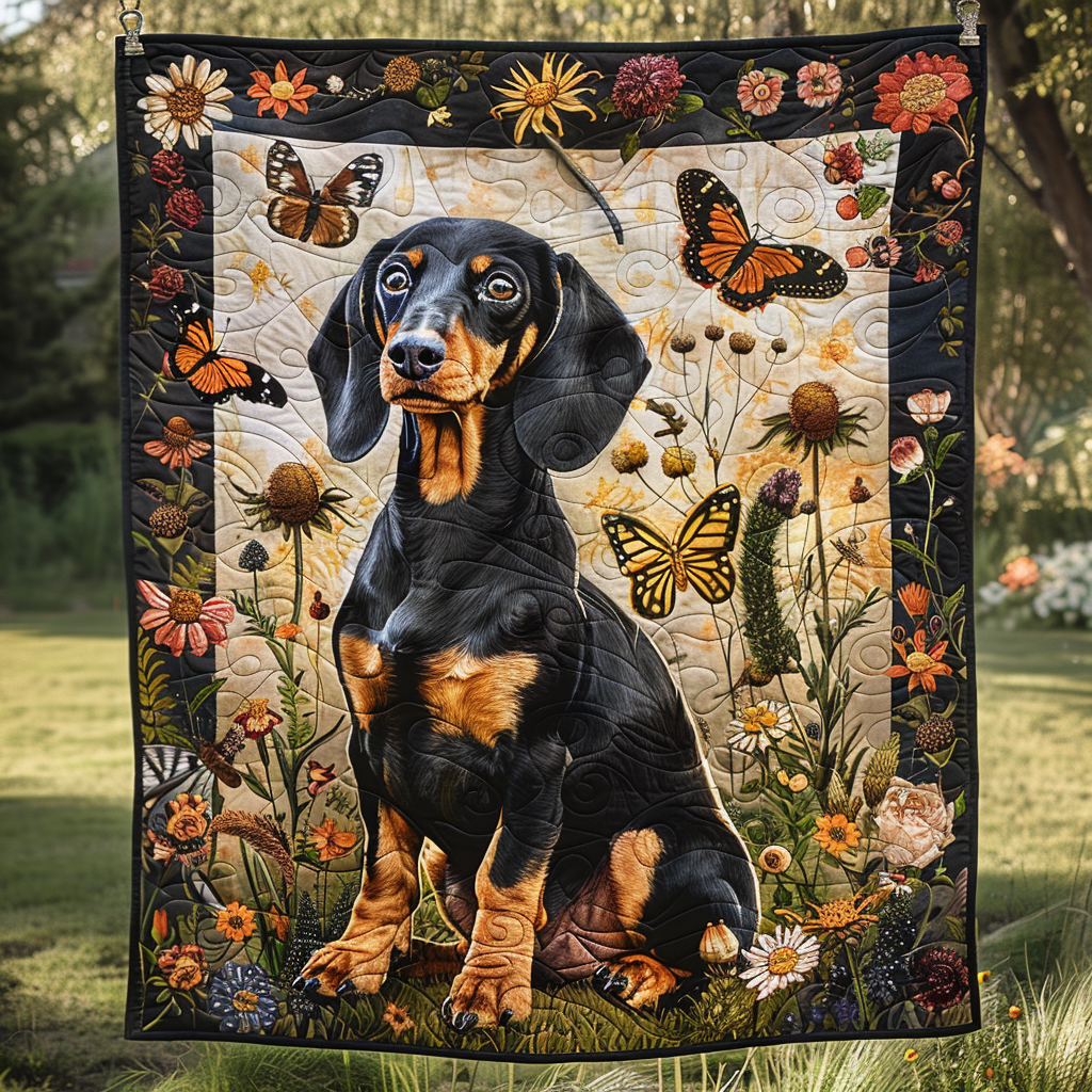 Black and Gold Dachshund Quilted Blanket Room Decoration Items Gift For Girls - Tradiviet