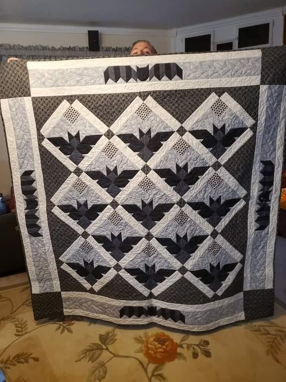 Black Bat Quilted Blanket Bohemian Bedroom Furniture Gift For Women - Tradiviet