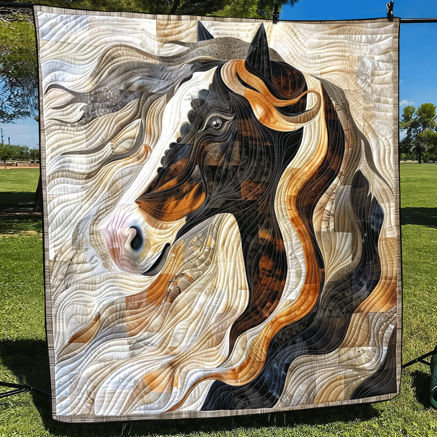 Black Beauty Horse Quilted Blanket Holiday Room Decor Gift For Men - Tradiviet