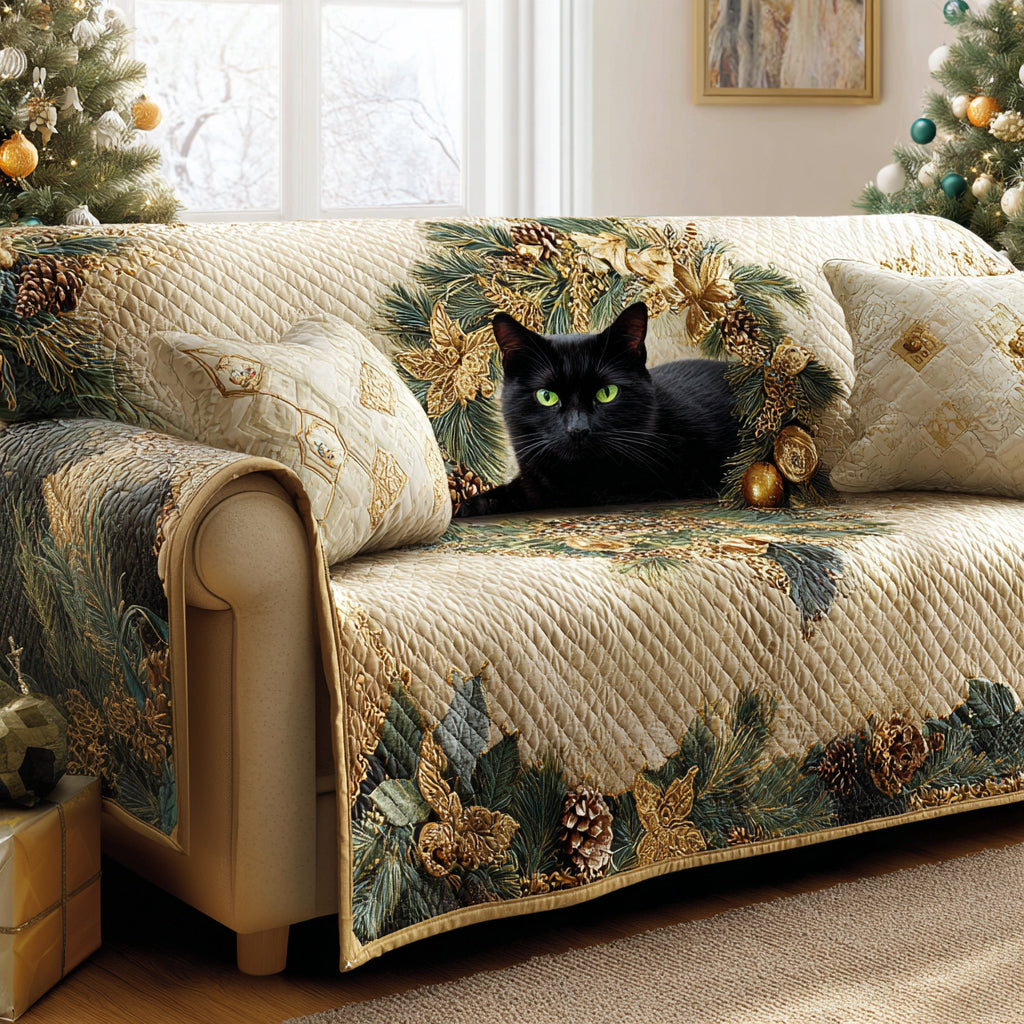 Black Cat Cheer Quilted Sofa Cover Trendy Home Style Present Ideas For Cat Lovers - Tradiviet