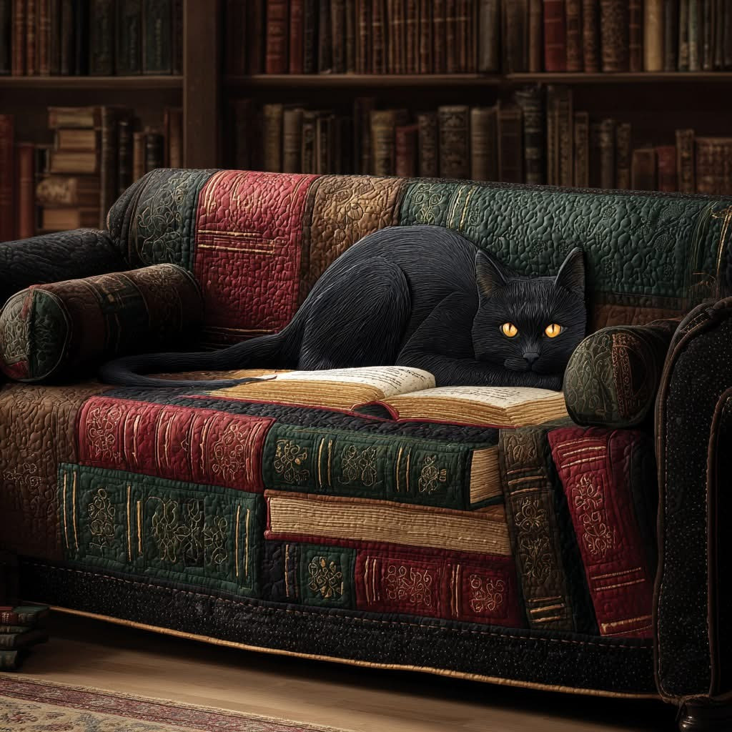 Black Cat Enchanted Page Quilted Sofa Cover Couch Covers Best Gifts For Book Lovers - Tradiviet