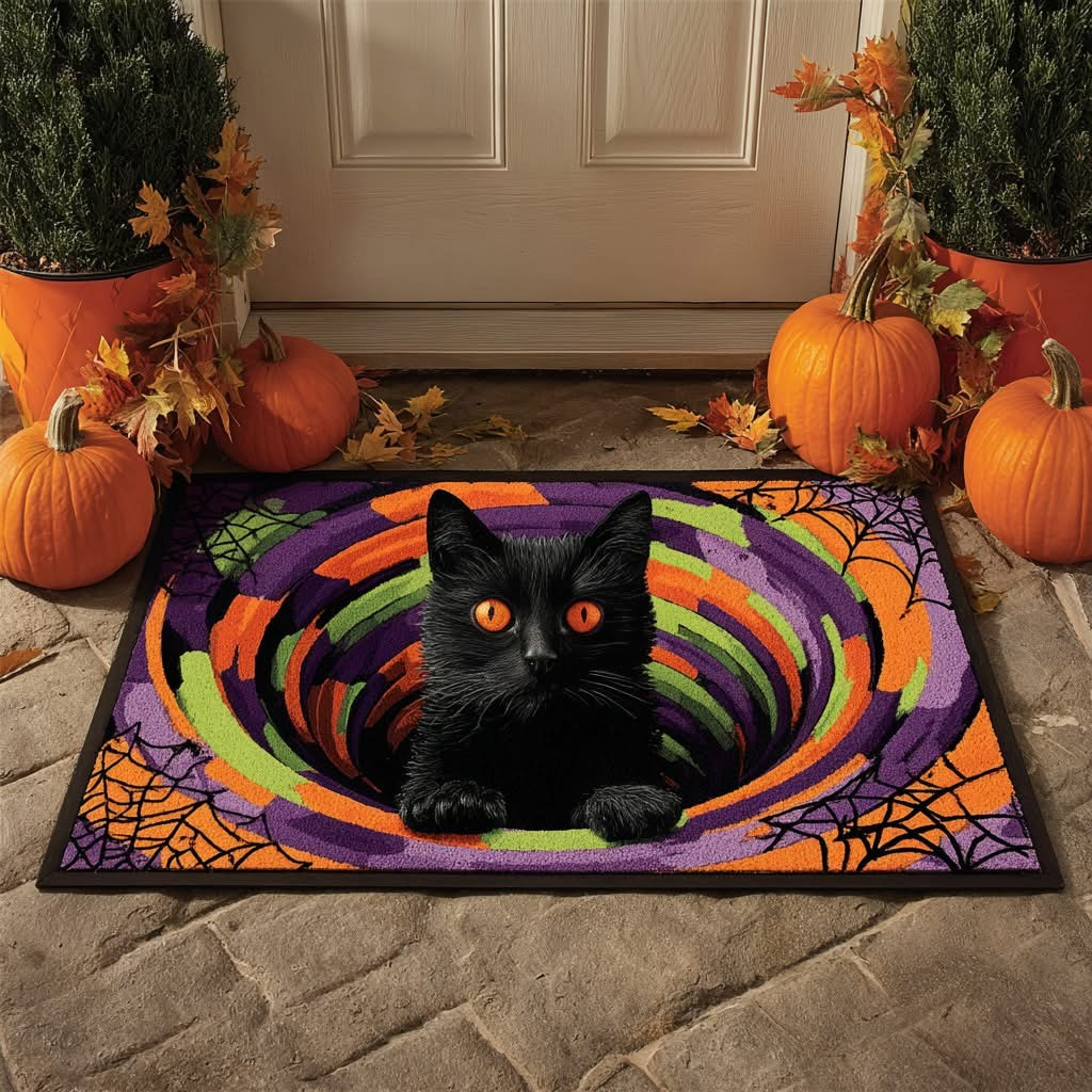 Black Cat Hollow Abyss Hollow Whirl Halloween Doormat Decorations Best Gift Ideas - Tradiviet