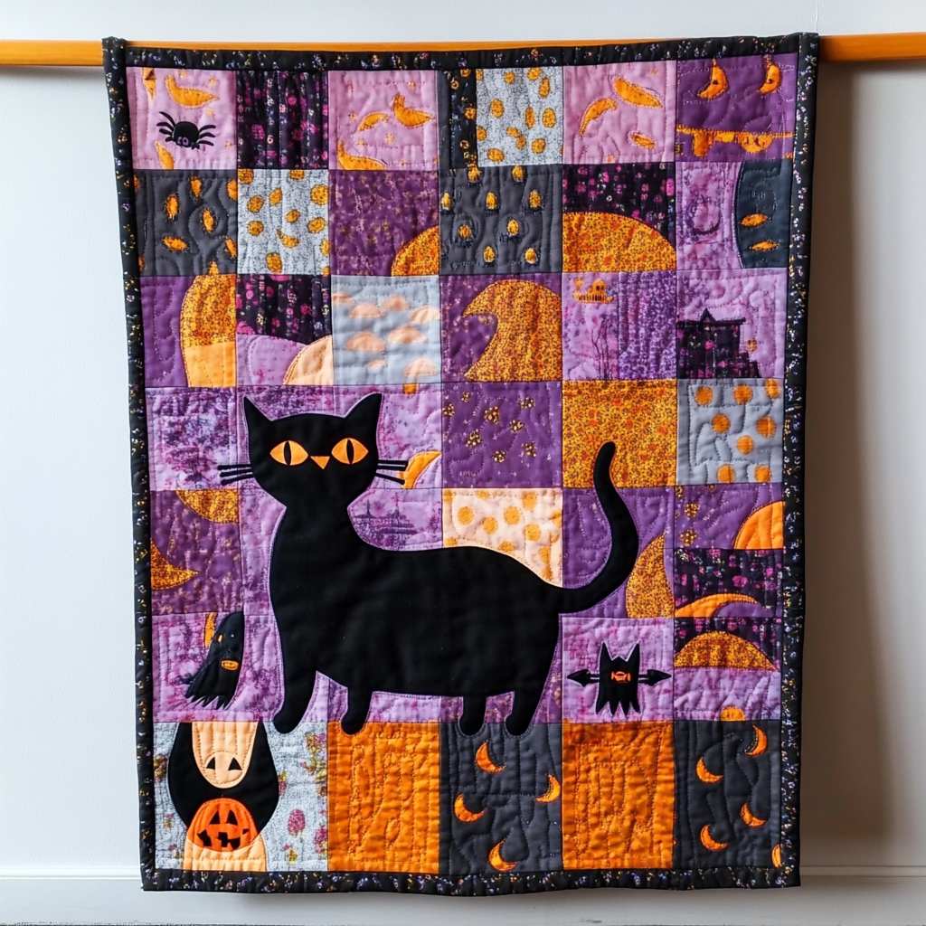 Black Cat Mystical Halloween Quilted Blanket 250 Years Of America Gift For Wall Decor - Tradiviet