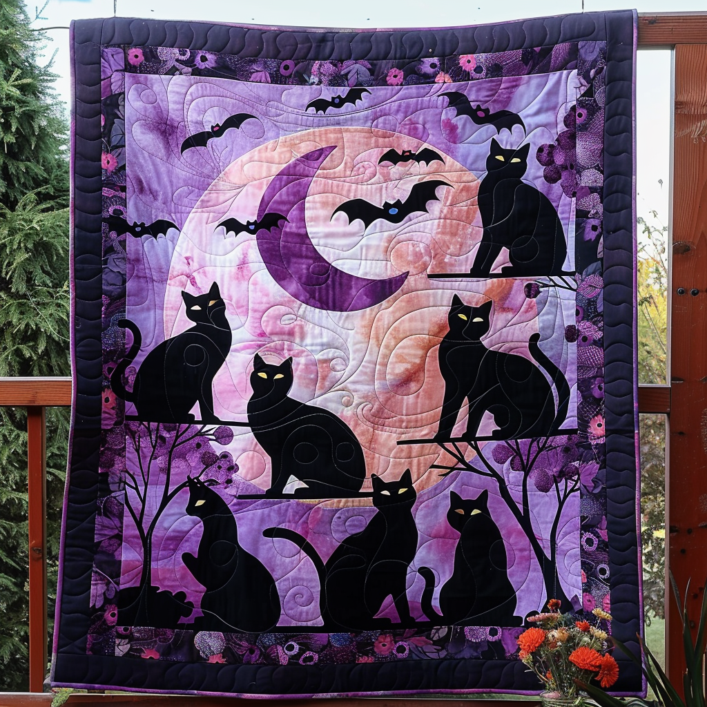 Black Cat Night Quilted Blanket 250 Years Of Defending Liberty Gift For Indoor Decor - Tradiviet