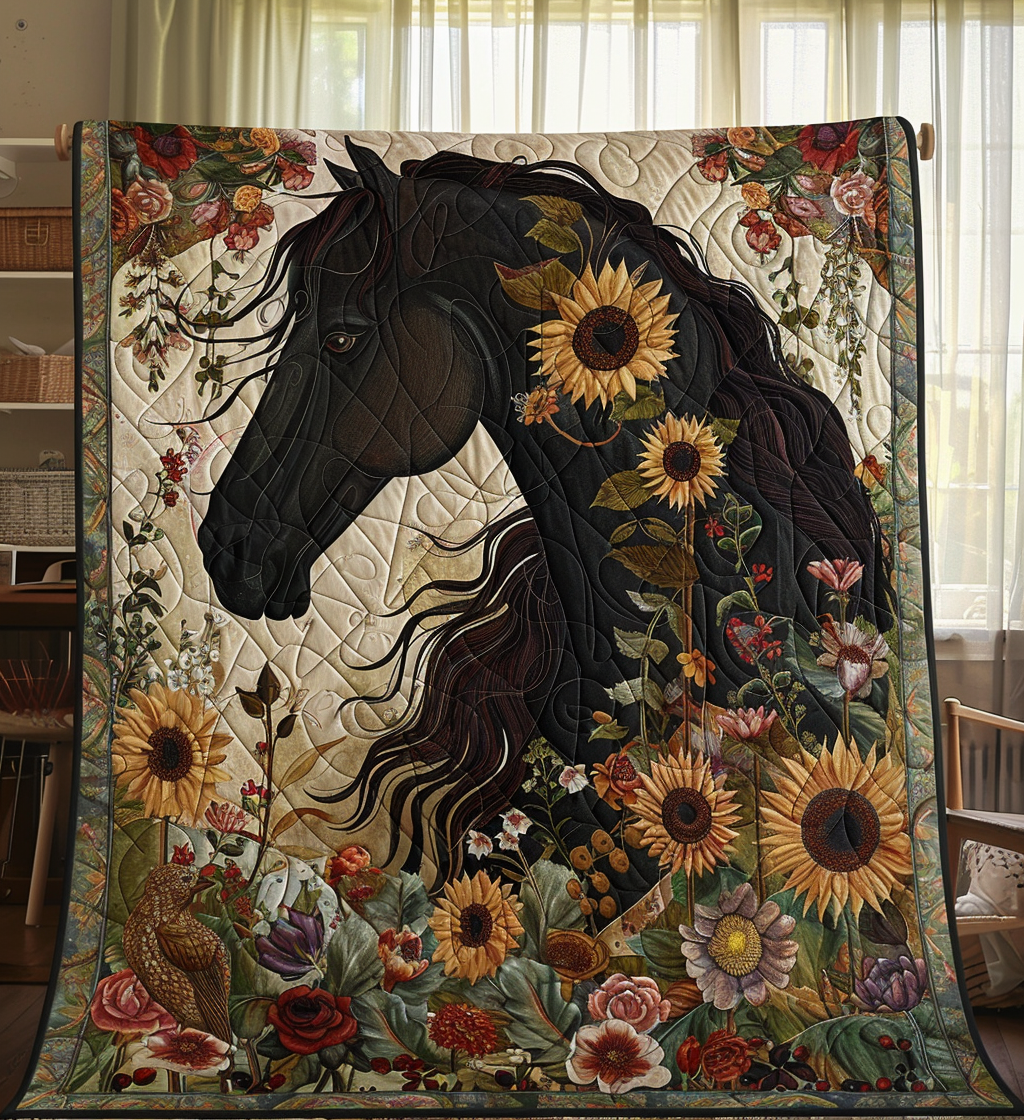 Black Horse Charm Quilted Blanket America 250 Years Gift For Boho Decor - Tradiviet