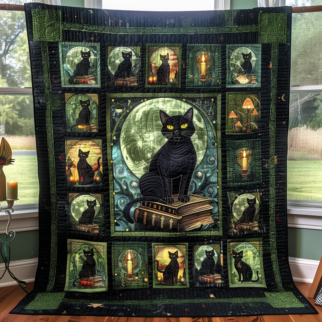 Black Magic Cats Quilted Blanket America Land Of The Free Gift For Cozy Home - Tradiviet