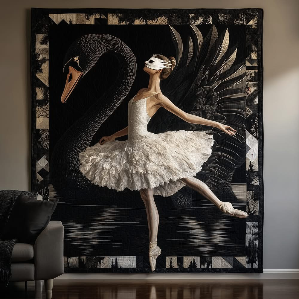 Black Swan Night Quilted Blanket Best Christmas Ballet Themed Gifts For Ballet Lovers - Tradiviet