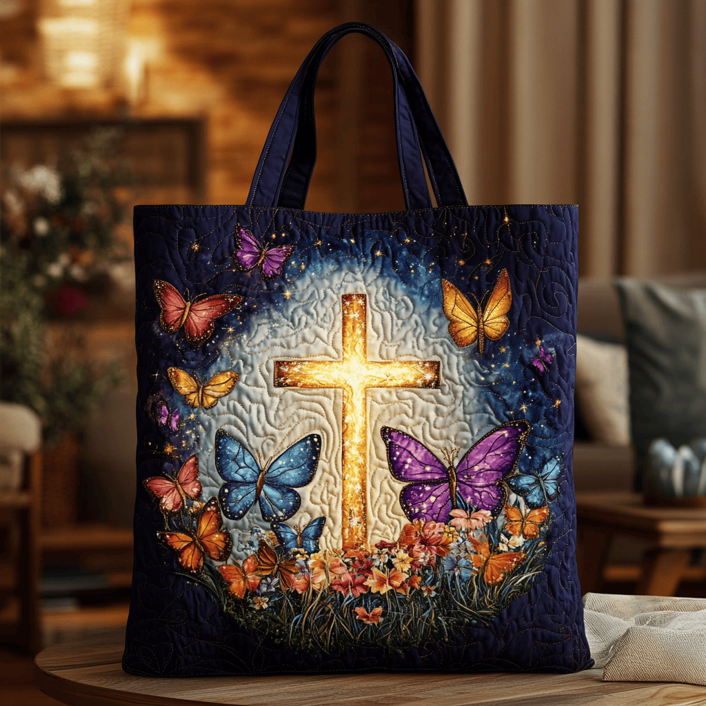 Blessed Butterfly Quilted Tote Bag Faith Based Tote Bag Christian Gifts For Women - Tradiviet