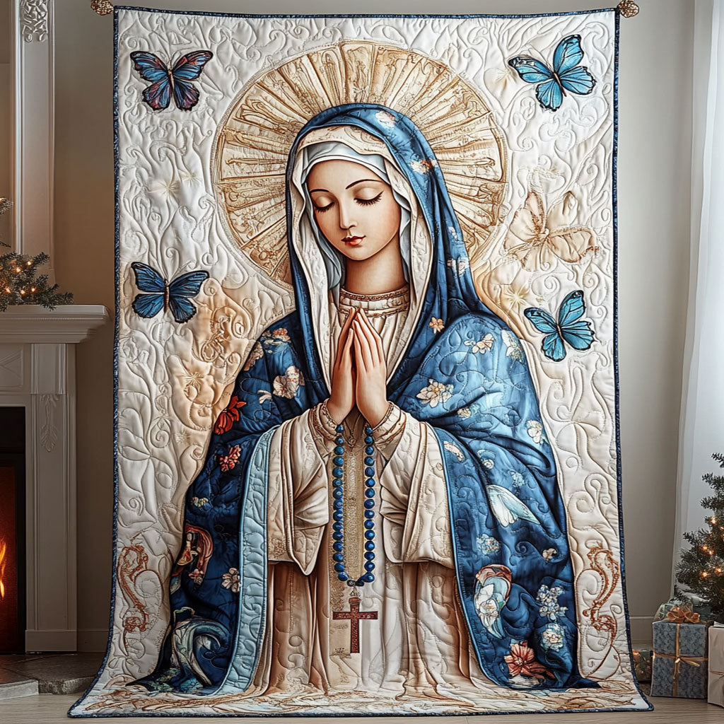 Blessed Mary Quilted Blanket Independence Day Gift For Aesthetic Room - Tradiviet