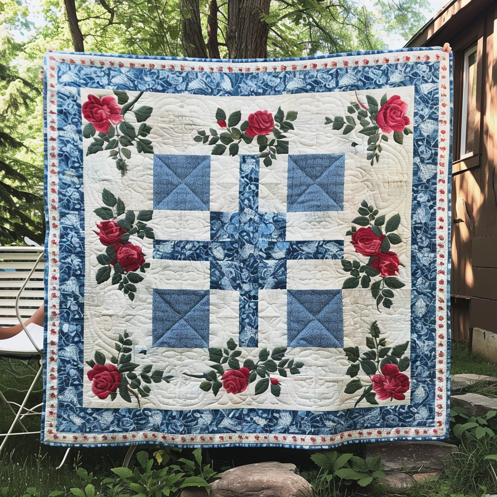 Blessed Roses Garden Quilted Blanket Independence Day Gift For Table Decor - Tradiviet