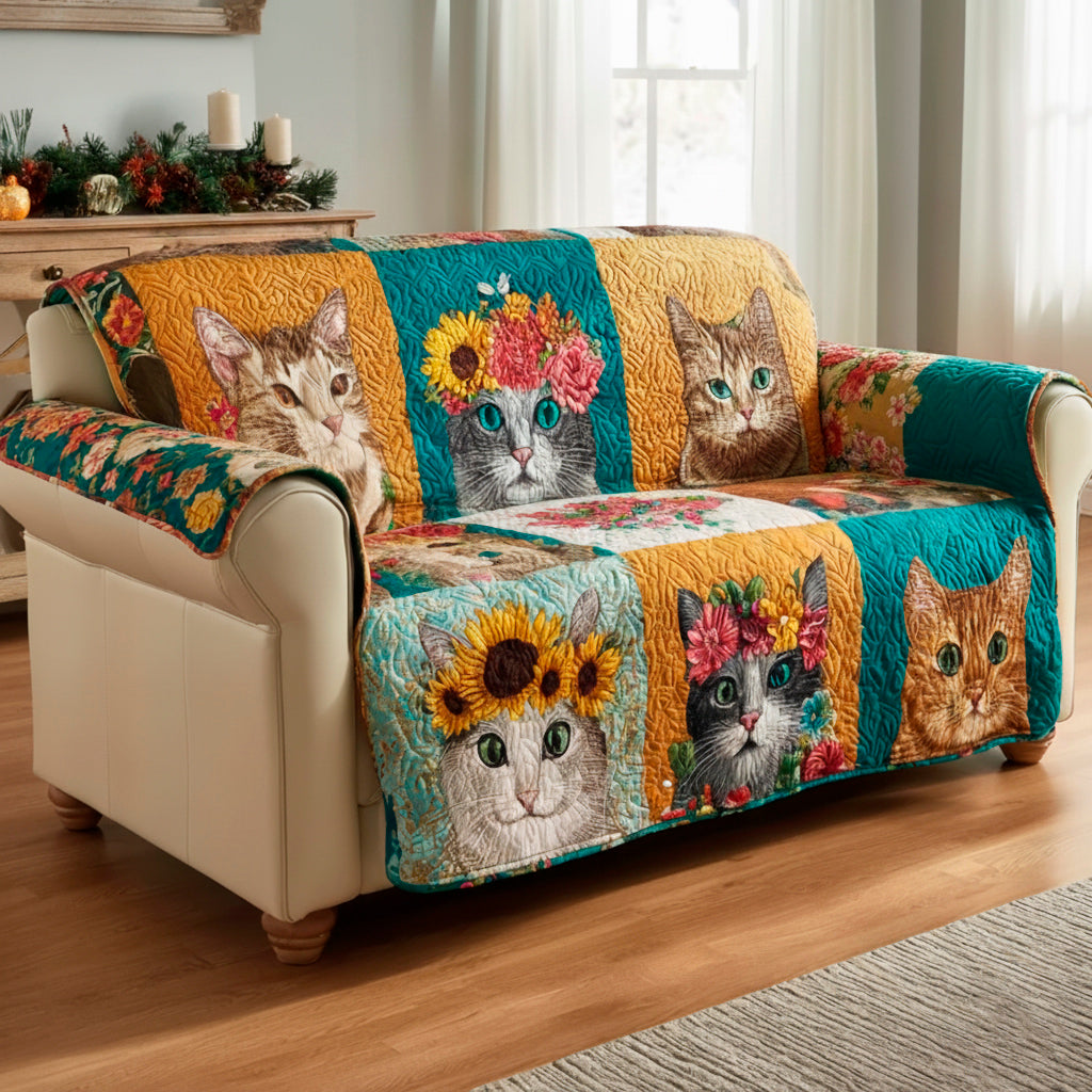Bloom Cat Aura Quilted Sofa Cover Living Room Decor Gift Idea For Cat Owner - Tradiviet