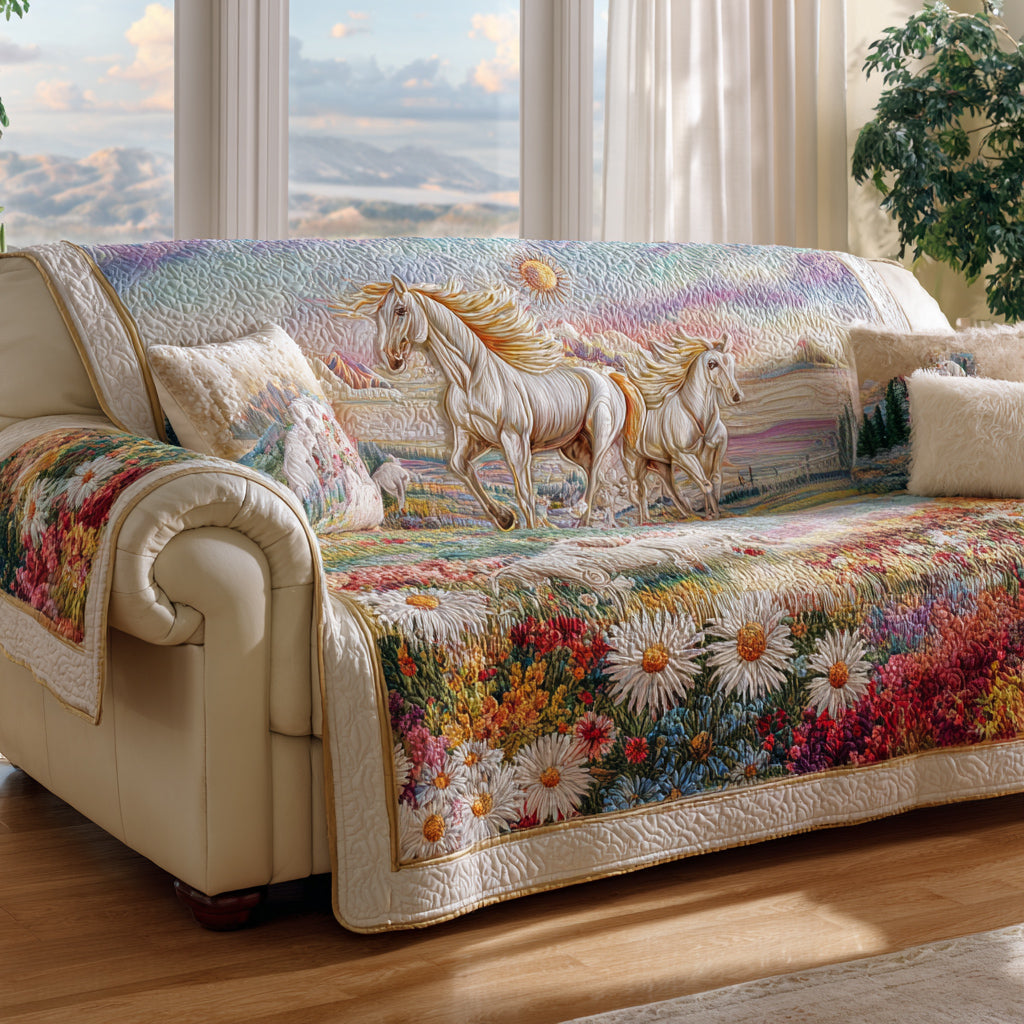 Bloom Horse Meadow Quilted Sofa Cover Nice Couch Covers Horse Gifts For Adults - Tradiviet