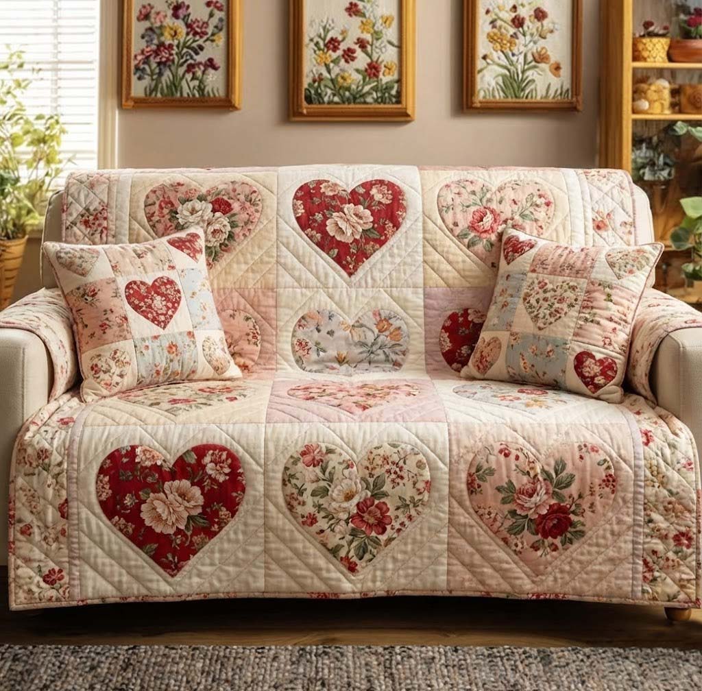 Bloom Patch Quilted Sofa Cover Floral Home Couch Cover Great Housewarming Gift Ideas - Tradiviet