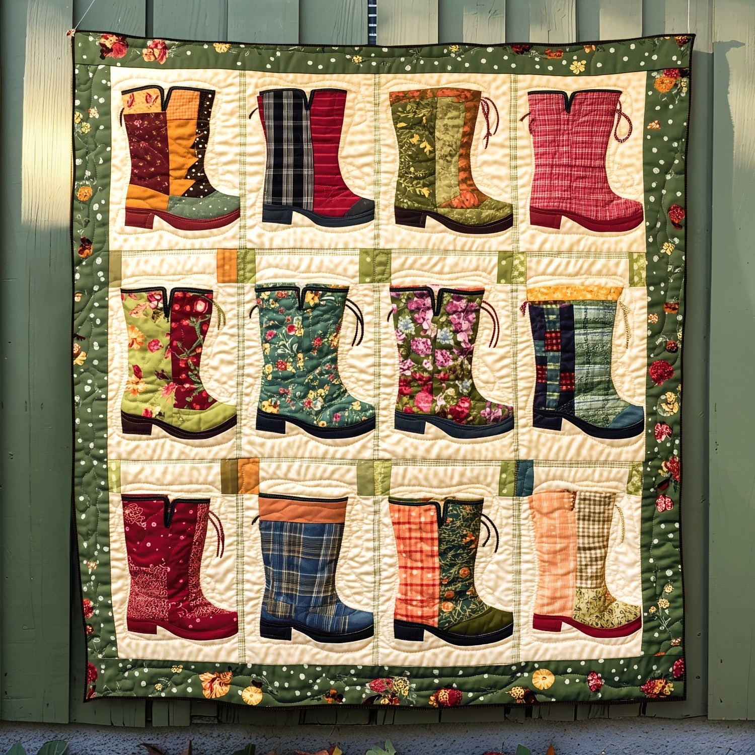 Blooming Boots Quilted Blanket Decorations Indoor Gift For Grandma - Tradiviet