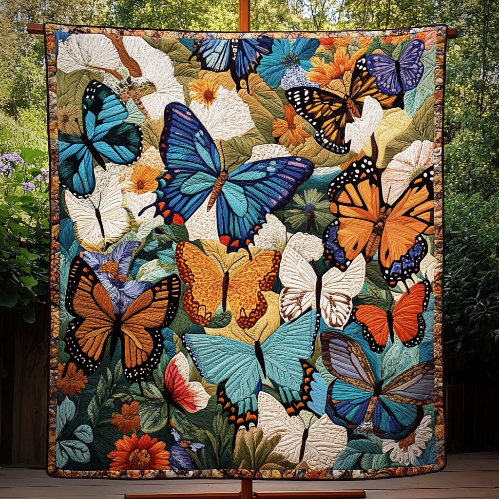 Blooming Butterflies Quilted Blanket Holiday Home Decor Gift For Wife - Tradiviet