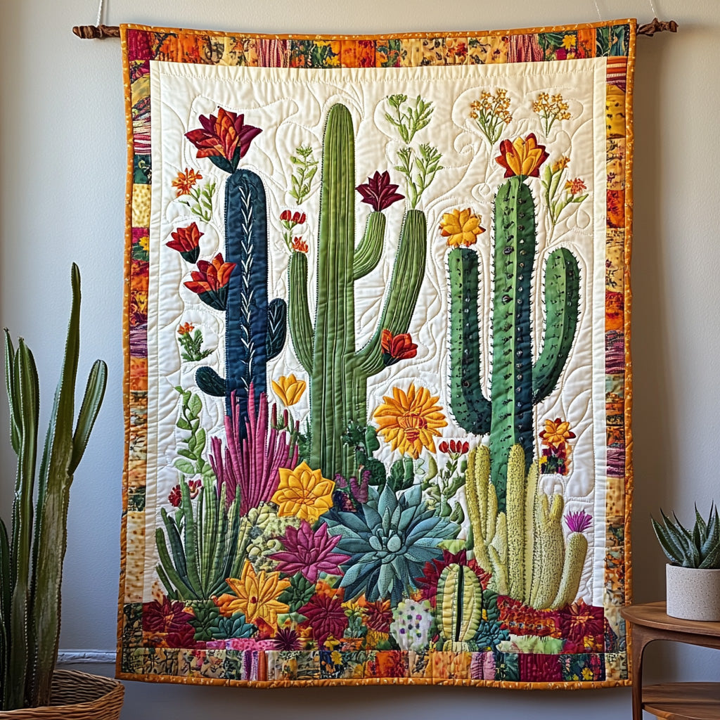 Blooming Cacti Quilted Blanket Living Room Decor Gift For Sister - Tradiviet