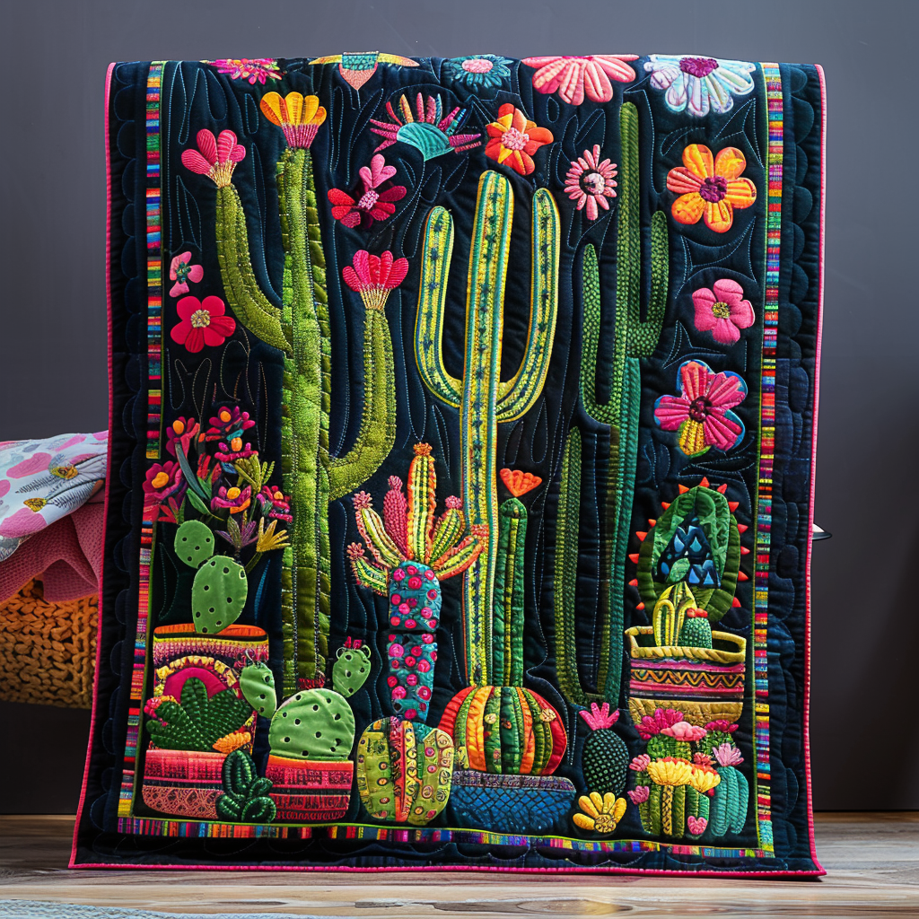 Blooming Cactus Vibrant Quilted Blanket Indoor Decorations Gift For Brother - Tradiviet