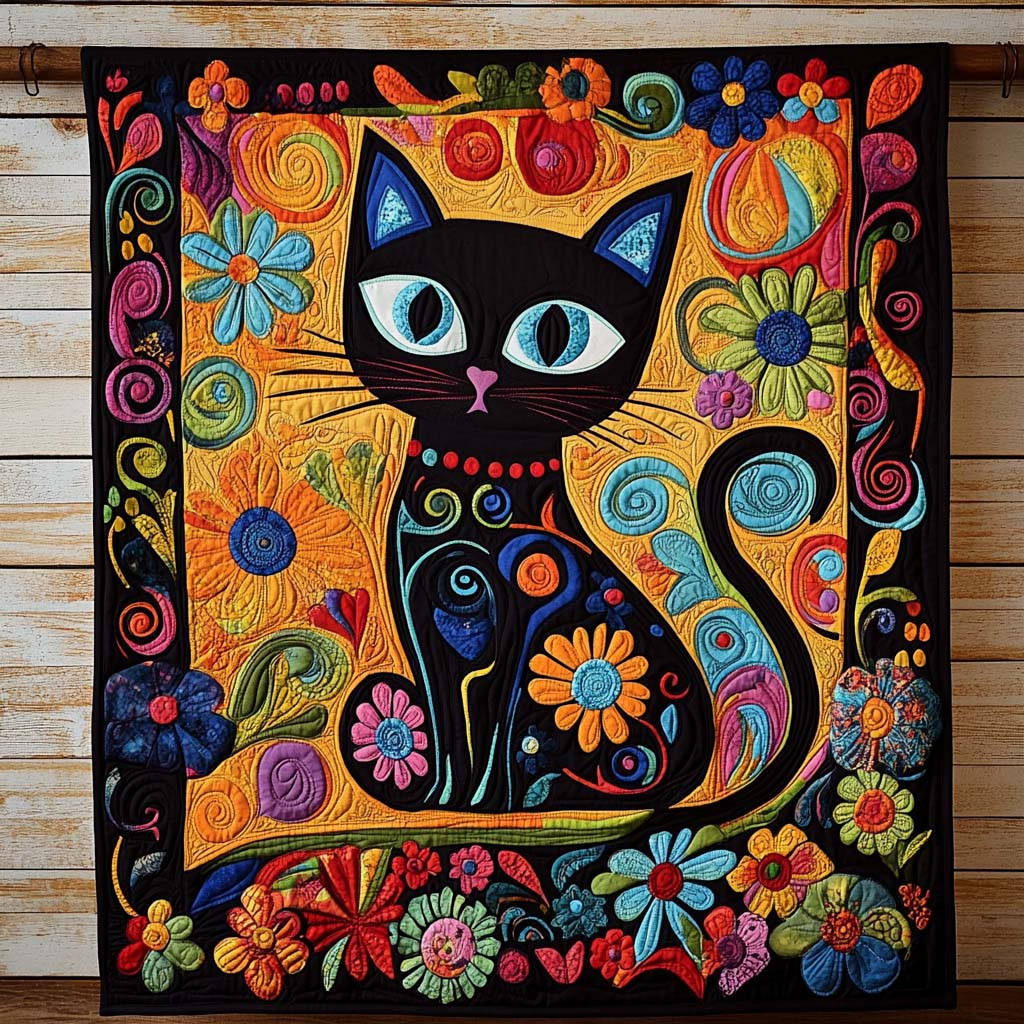 Blooming Cat Quilted Blanket Home Decor Gift For Daughter - Tradiviet