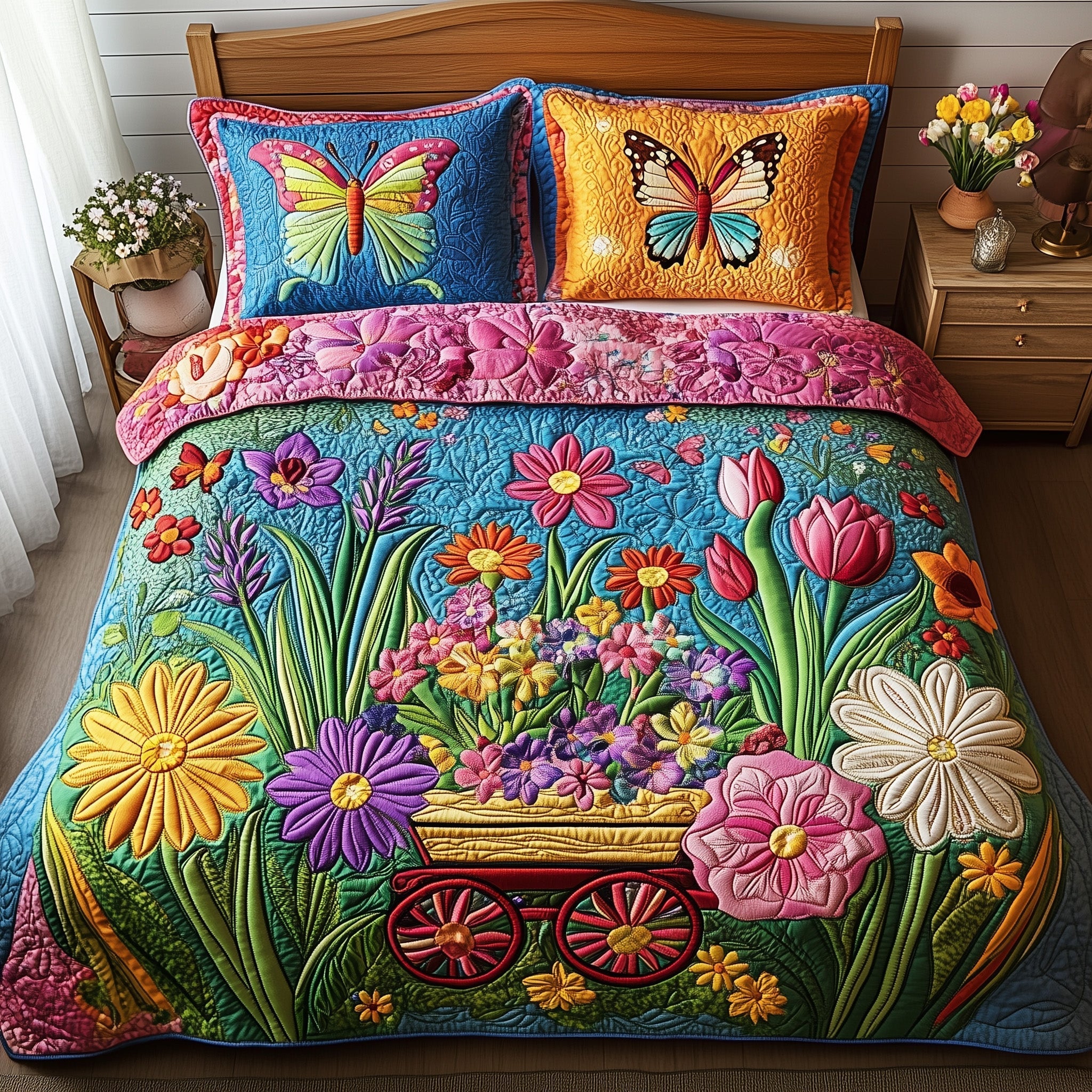 Blooming Garden Quilted Bedding Set Blooming Garden Layer Gift For Blooming Lovers - Tradiviet
